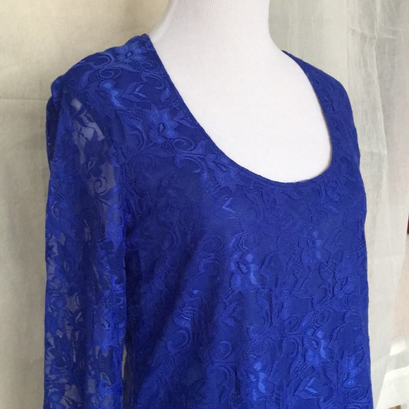 geneology royal blue lace stretch long sleeves top - Picture 4 of 8